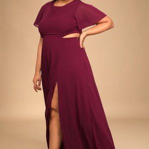 NWT Burgundy Short Sleeve Cutout Maxi Dress with Back Zip Detail